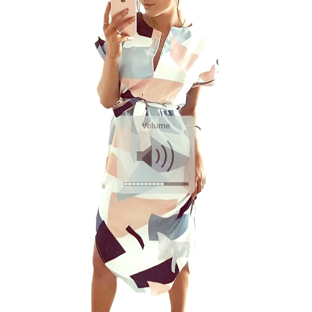 V-Neck Geometric Print Belted Dress Size XS